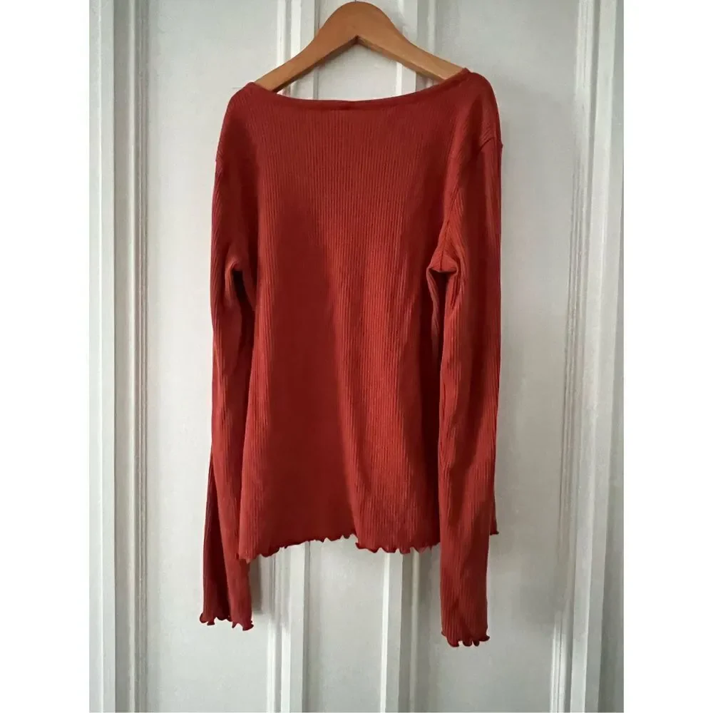 Old Navy orange ribbed scoop neck button down long sleeve top XL 14-16